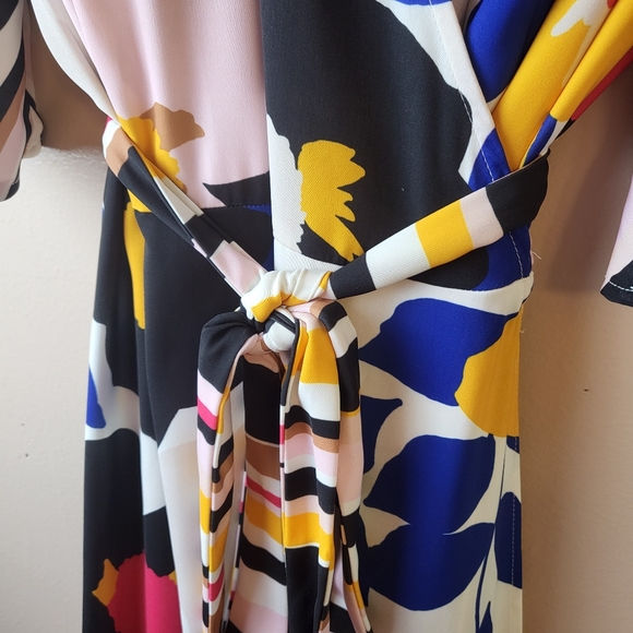 Eloquii Floral Stripe Kimono Sleeve Wrap Dress - Picture 7 of 8